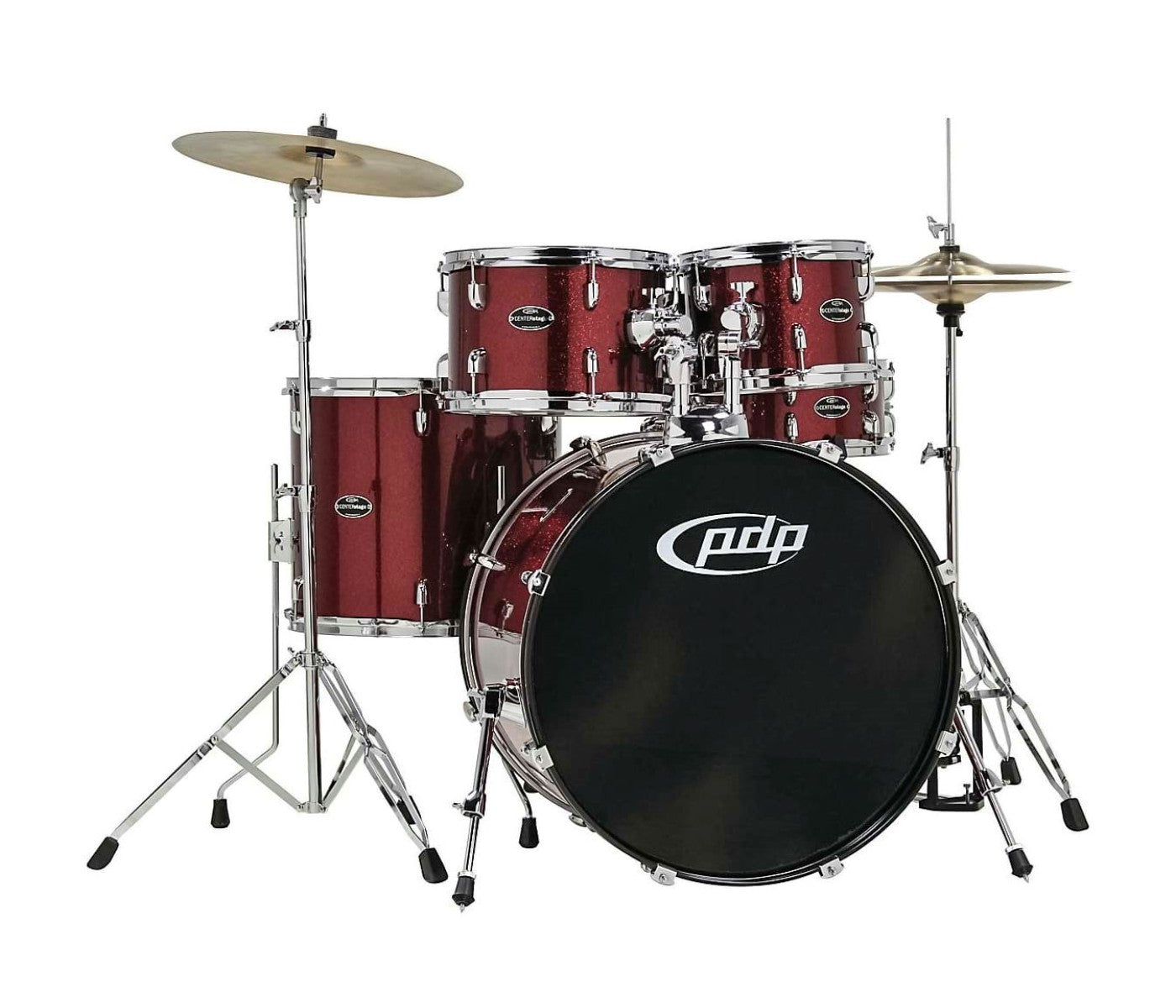 PDP Drums PDCE2215KTRR Center Stage 5-Pieces Drumset with Hardware and Cymbals - Ruby