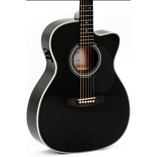 Sigma 000MC-1E-BK Guitars 000-14 Fret, Cutaway Solid Semi Acoustic Guitar - Black High Gloss Brand: Sigma