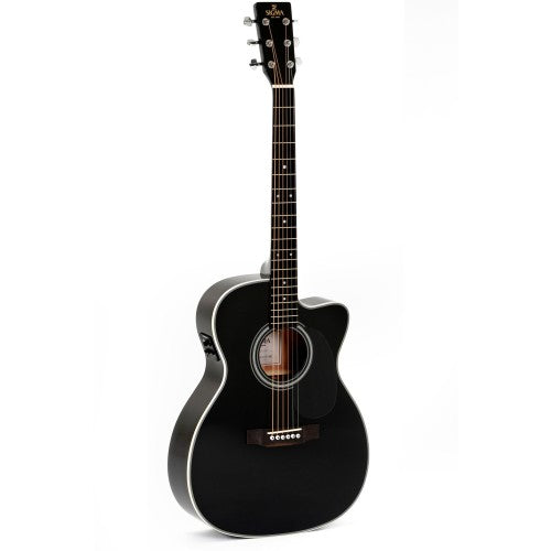 Sigma 000MC-1E-BK Guitars 000-14 Fret, Cutaway Solid Semi Acoustic Guitar - Black High Gloss Brand: Sigma