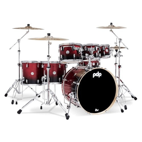 PDP Drums PDCM2217RB Concept Maple 7-Pieces Shell Pack Drumset - Red to Black Sparkle Fade - Without Cymbals