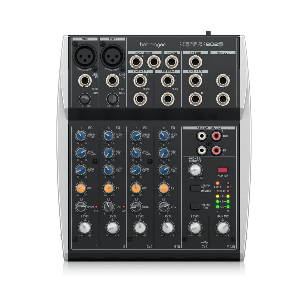 Behringer XENYX 802S Premium Analog 8-Input Mixer with USB Streaming Interface