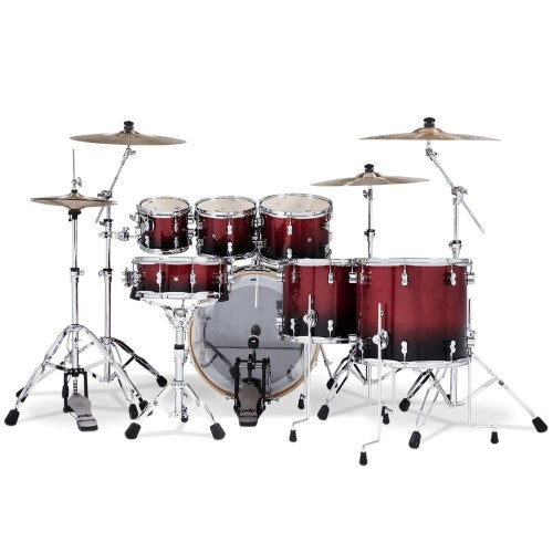 PDP Drums PDCM2217RB Concept Maple 7-Pieces Shell Pack Drumset - Red to Black Sparkle Fade - Without Cymbals