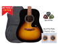 Epiphone EA10VSCH1-Bun DR-100 Vintage Sunburst Acoustic Guitar Any of 2 Packs Strings, 3pcs Alice Picks, Softcase Bundle