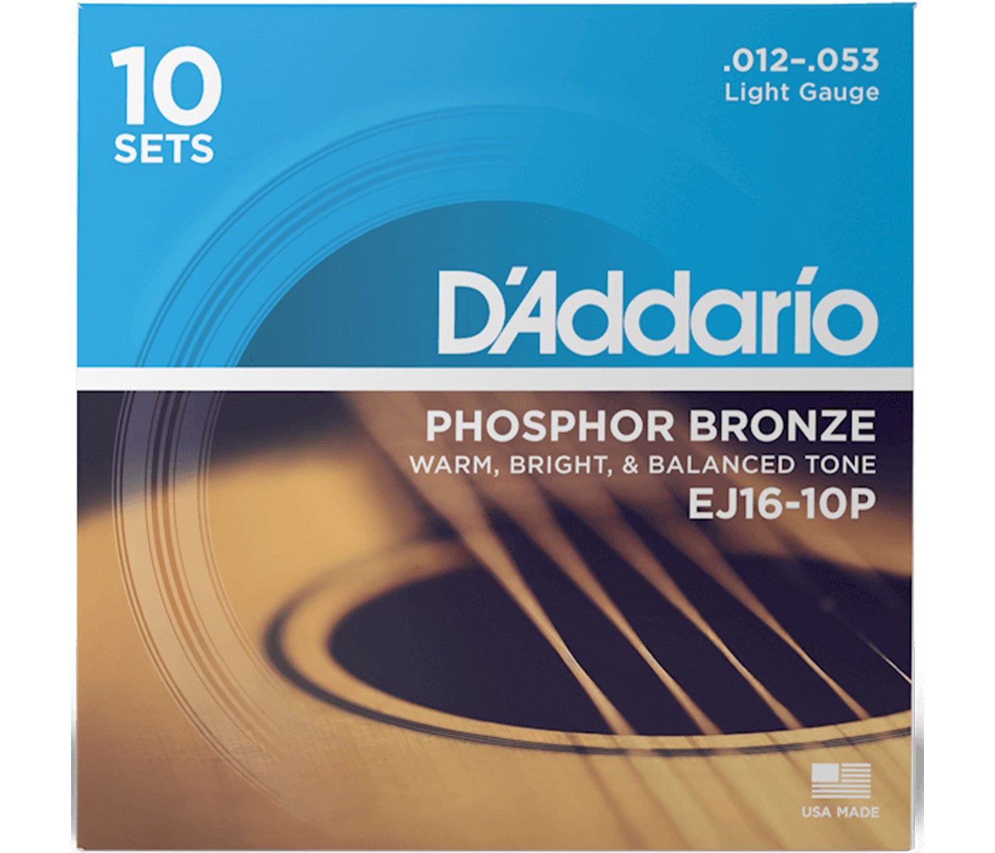 D'Addario EJ16-10P Phosphor Bronze Acoustic Guitar String Light - 12-53 - 10 Packs