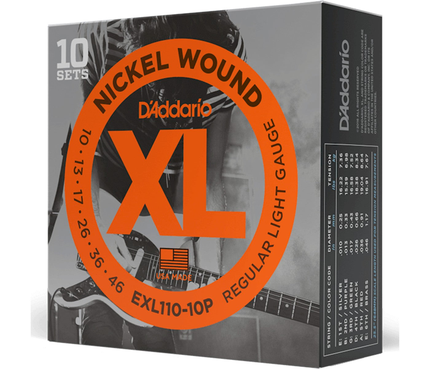 D'Addario EXL110-10P Nickel Wound Electric Guitar String Regular Light - 10-46 - 10 Packs