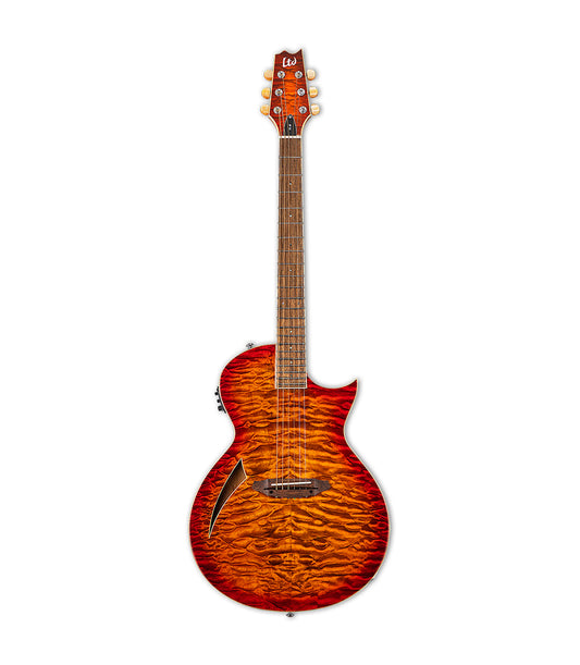 ESP LTD TL-6 Thinline Acoustic Guitar with Quilted Maple Top, Tiger Eye Burst Finish