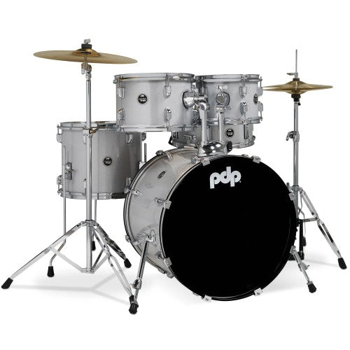 PDP Drums PDCE2015KTDW Center Stage 5-Pieces Drumset with Hardware and Cymbals - Diamond White Sparkle